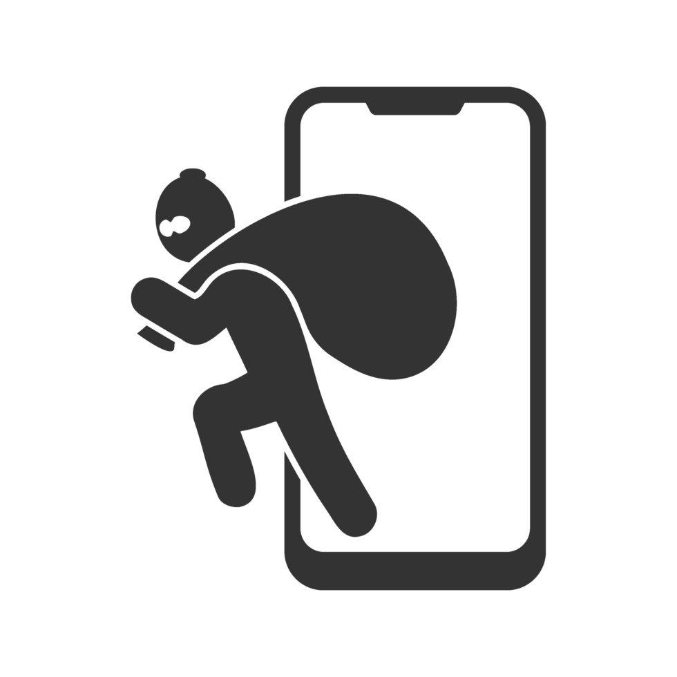 A person in a hoodie is running away from a phone png