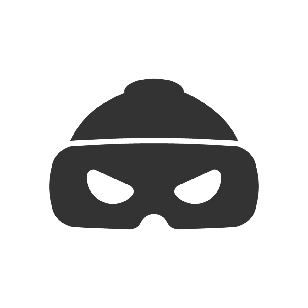 A black and white image of a hat with a mask png