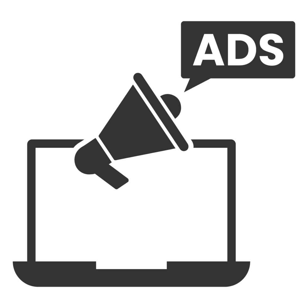 Ads on laptop with megaphone png