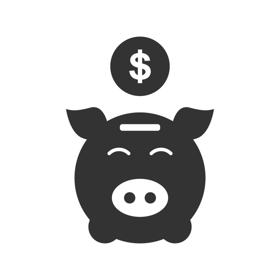 A black piggy bank with a dollar sign on it png