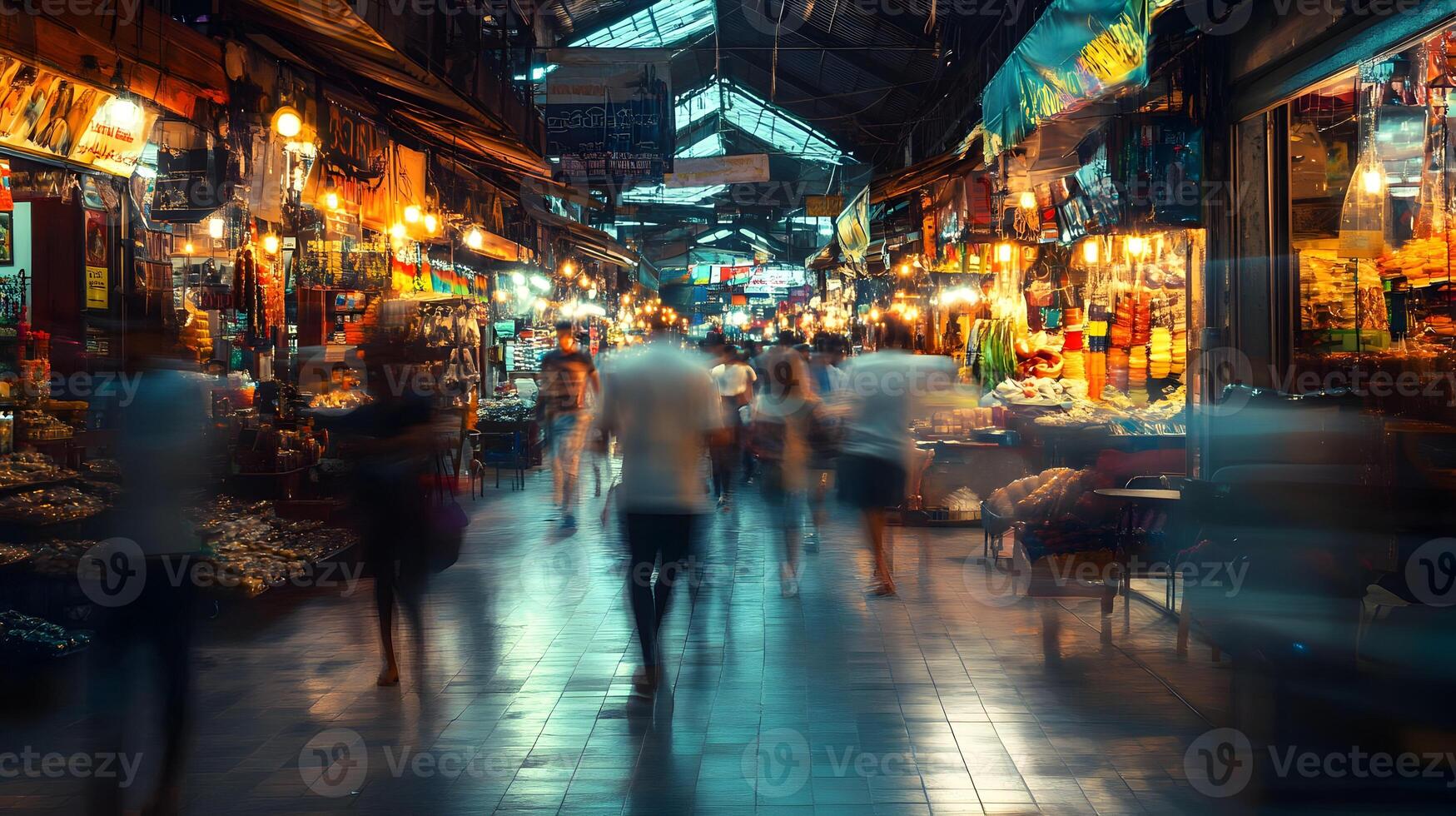 Vibrant Bangkok Marketplace Scene capturing the energetic pace of urban life beautifully photo