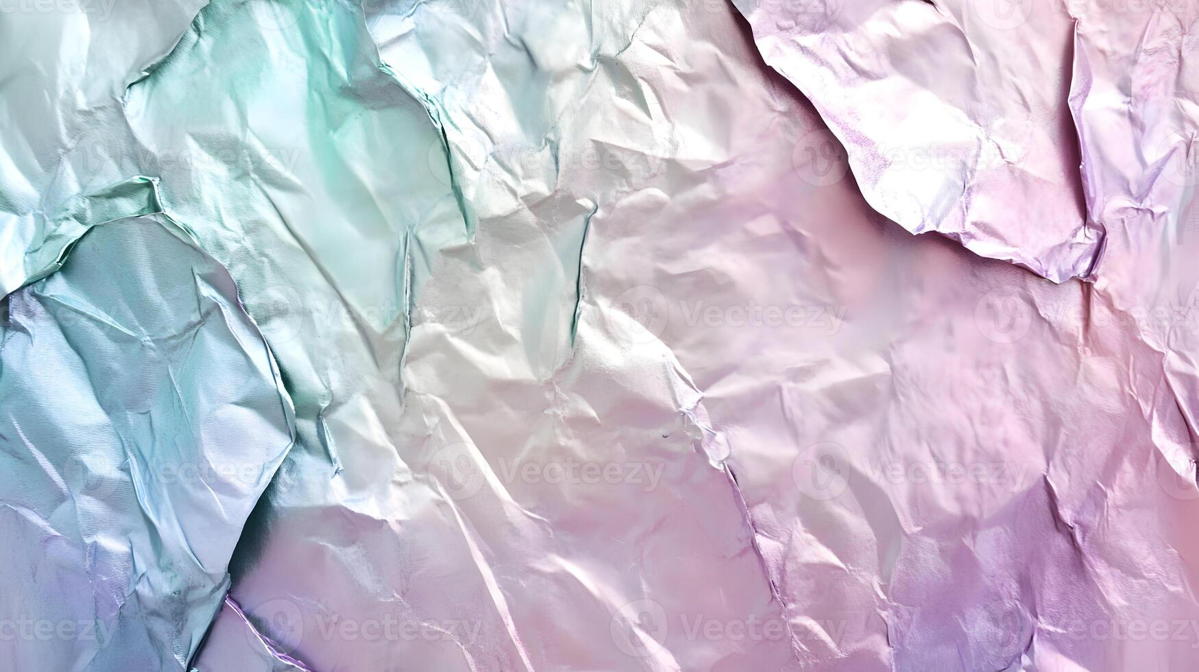 Iridescent crumpled foil with gentle gradients creates a captivating visual texture backdrop photo