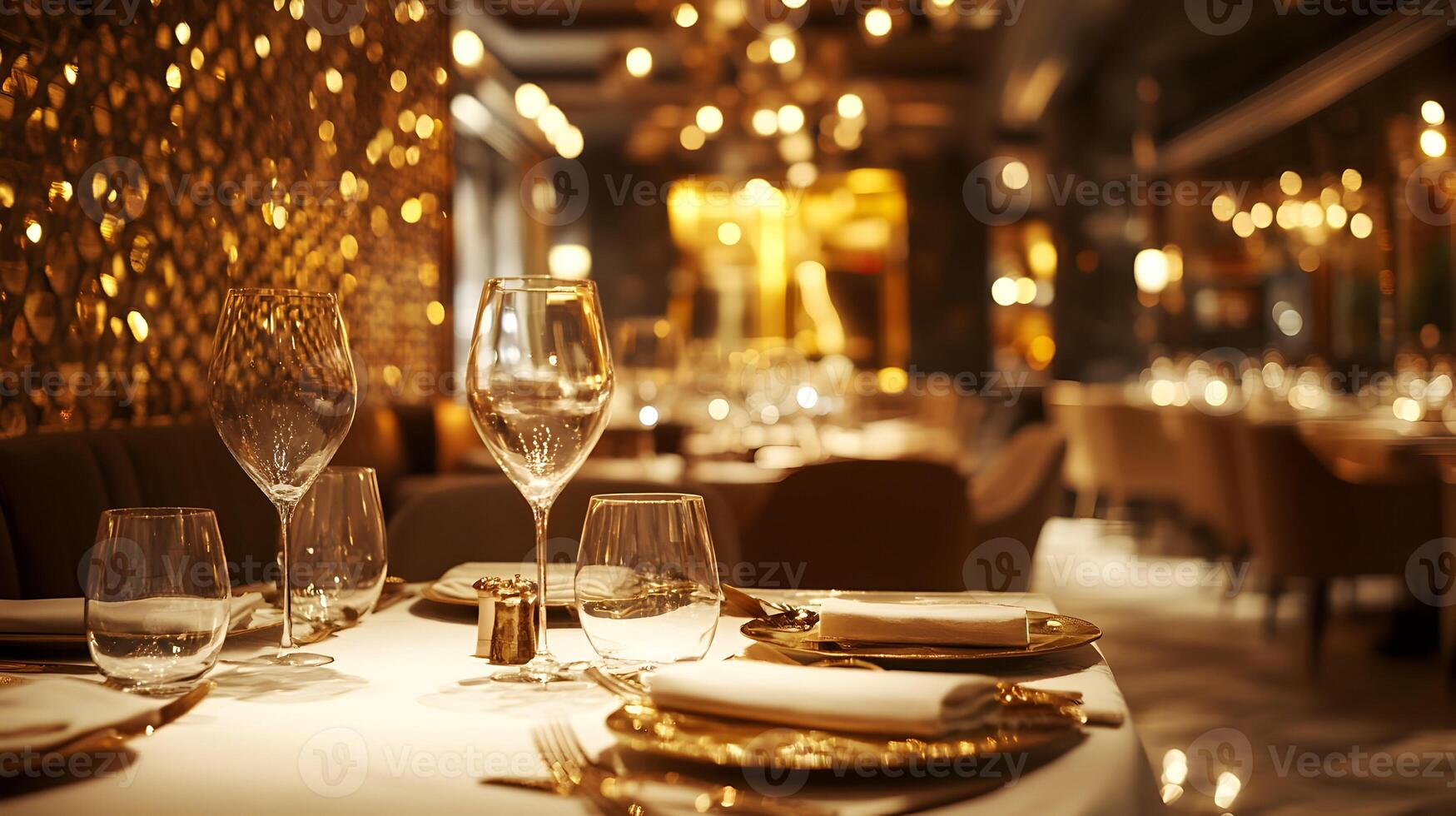 Elegant dining experience with shimmering lights and exquisite table arrangement setting photo