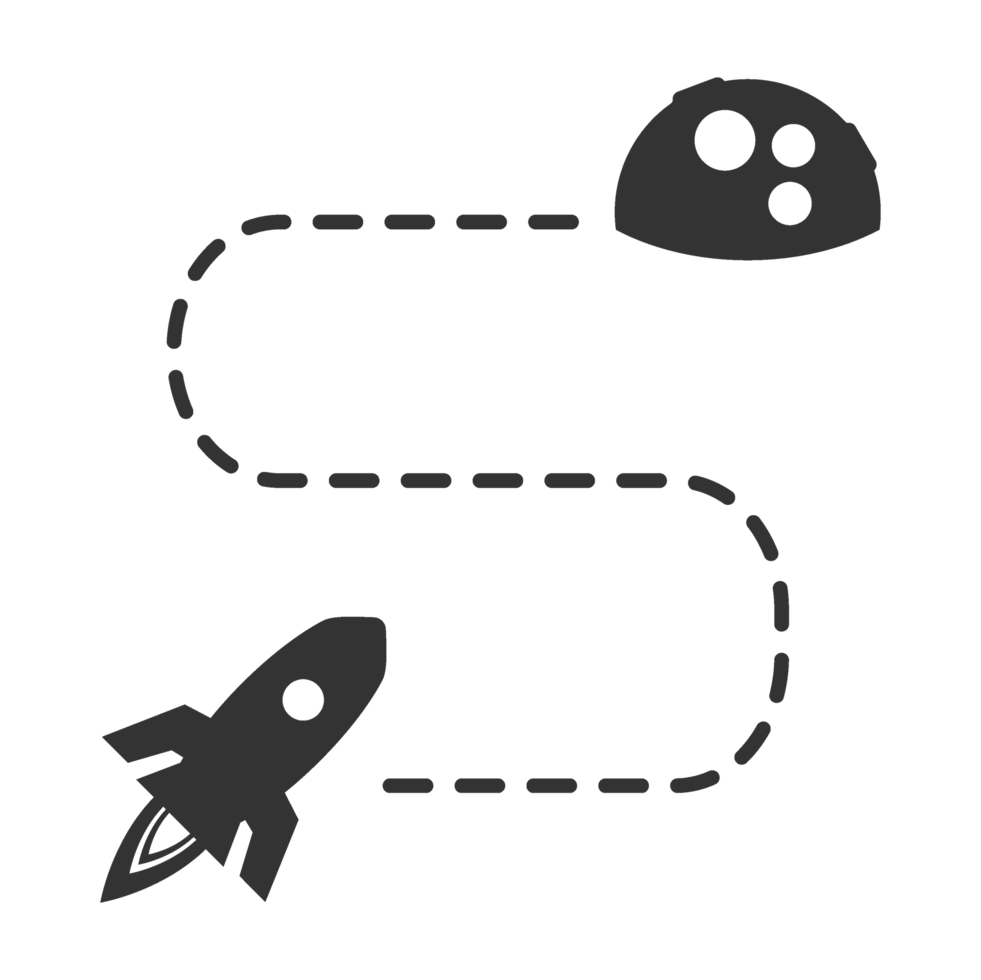 A black and white illustration of a rocket and a space shuttle png