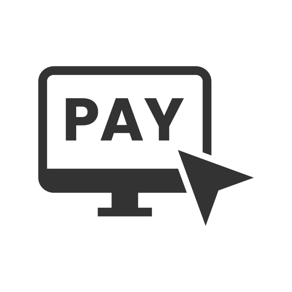 A black and white image of a computer monitor with the word pay png