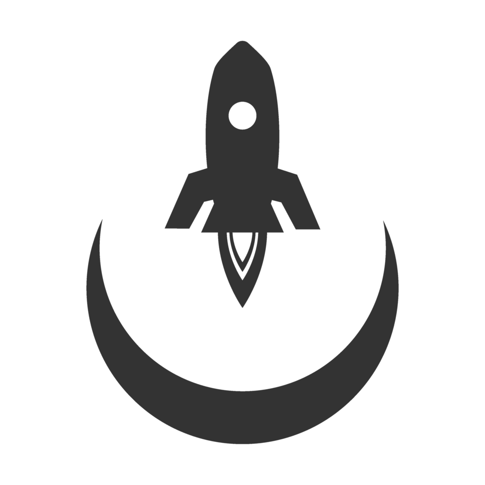 A black and white logo of a rocket ship png