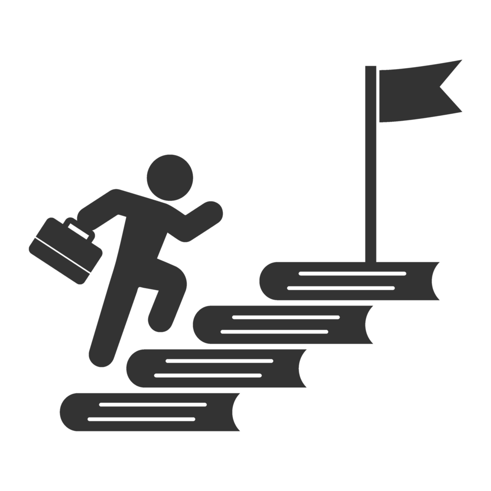 A man is climbing up a set of stairs with a flag png