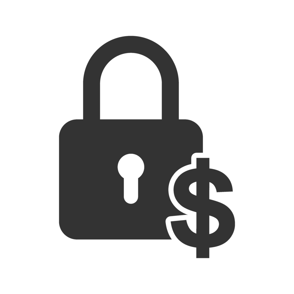 A black and white image of a padlock with a dollar sign png