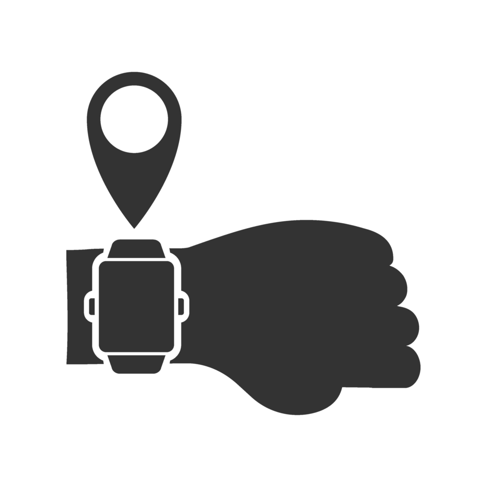 A hand holding a watch and a map marker png