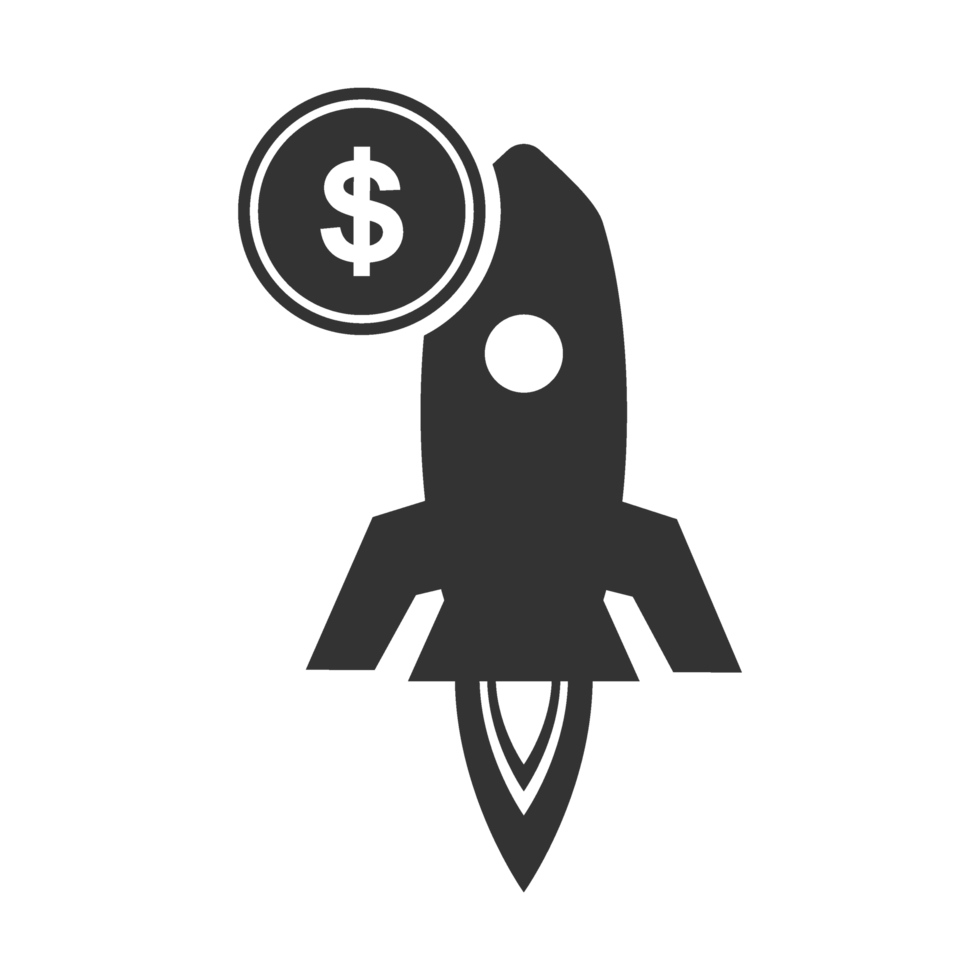 A black and white illustration of a rocket with a dollar sign png