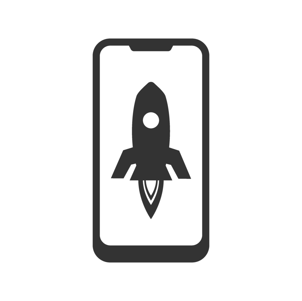 A black phone with a rocket on it png