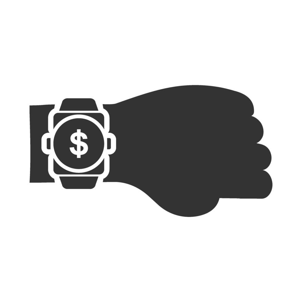A hand with a watch and dollar sign on it png