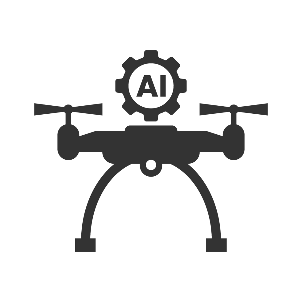 A black and white illustration of a drone with gears png