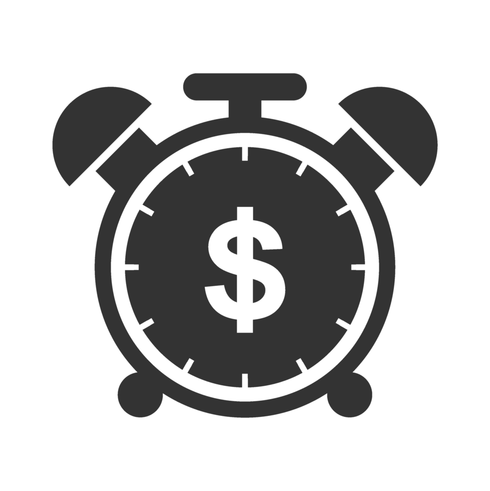 An alarm clock with dollar sign icon png