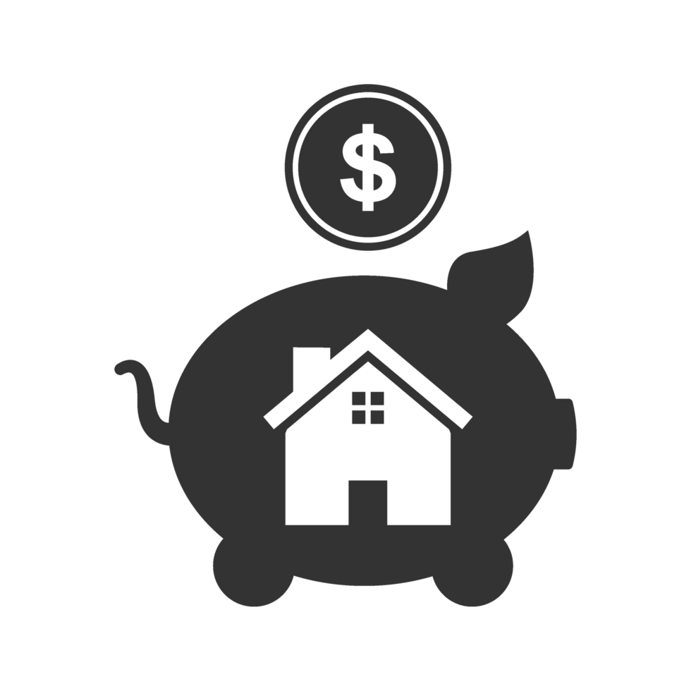 A piggy bank with a house and dollar sign png