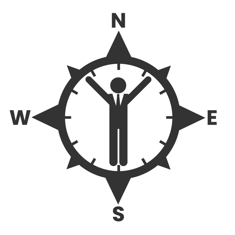 A compass with a man standing in front of it png