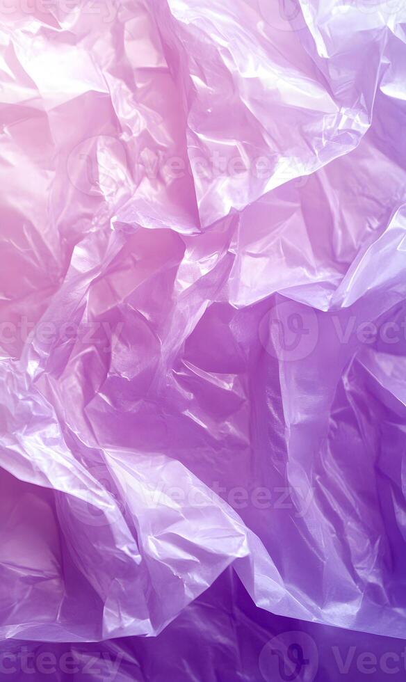Translucent purple polyethylene texture gradient of crumpled plastic material background photo
