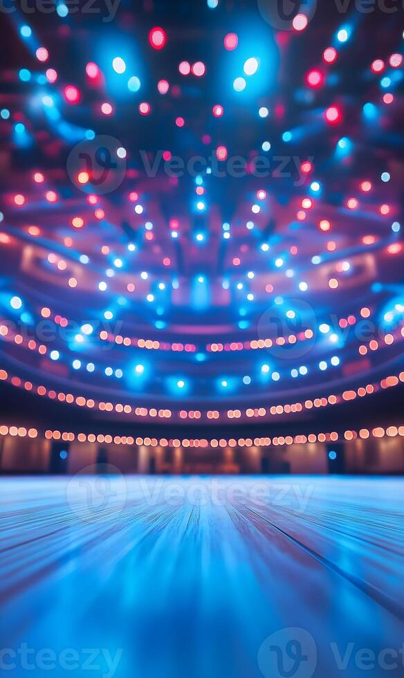 Captivating stage lights illuminate a mesmerizing venue with a vibrant atmosphere photo