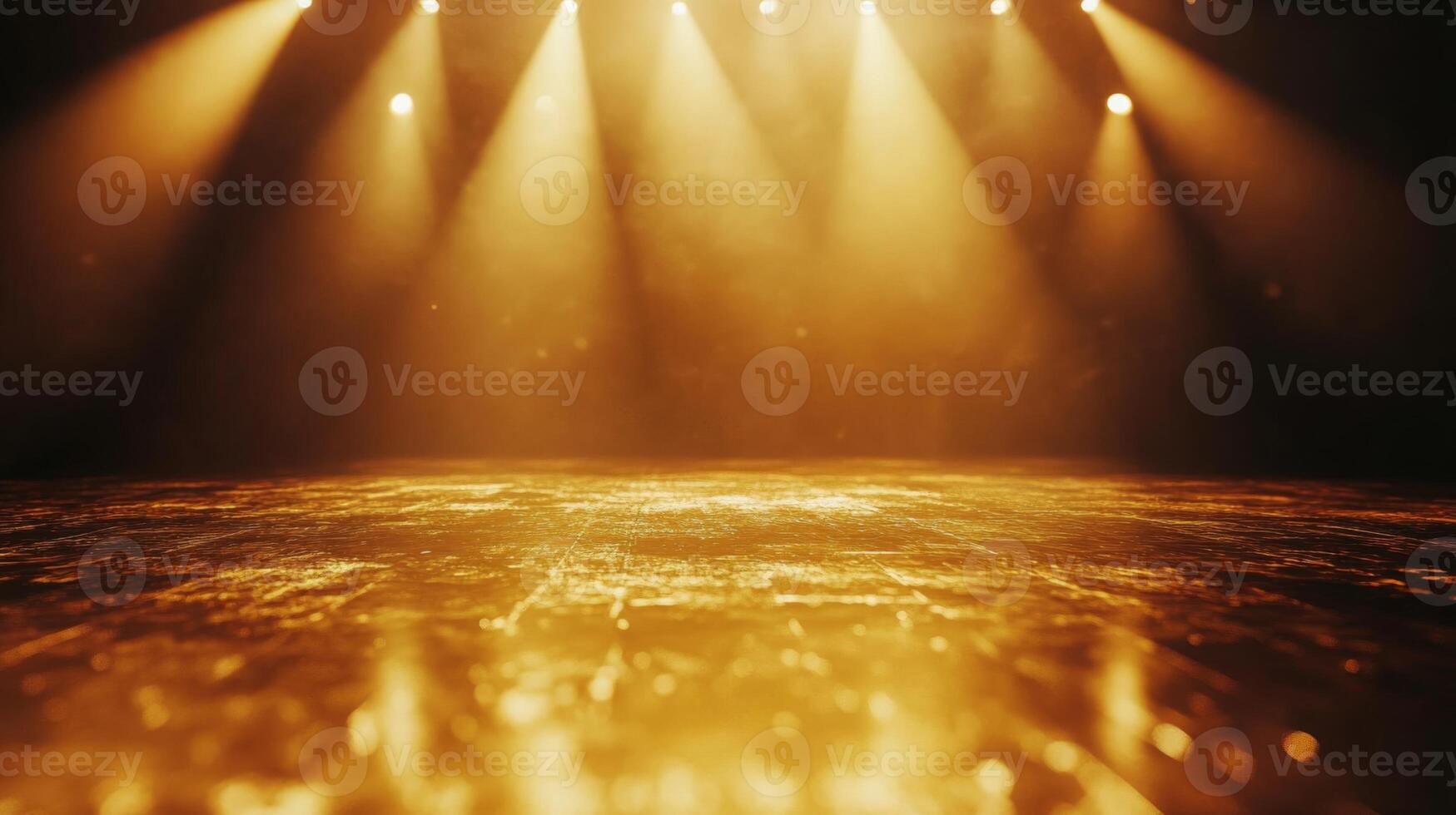 Golden illuminated stage, a spotlight performance creating an immersive atmosphere with its brightness photo