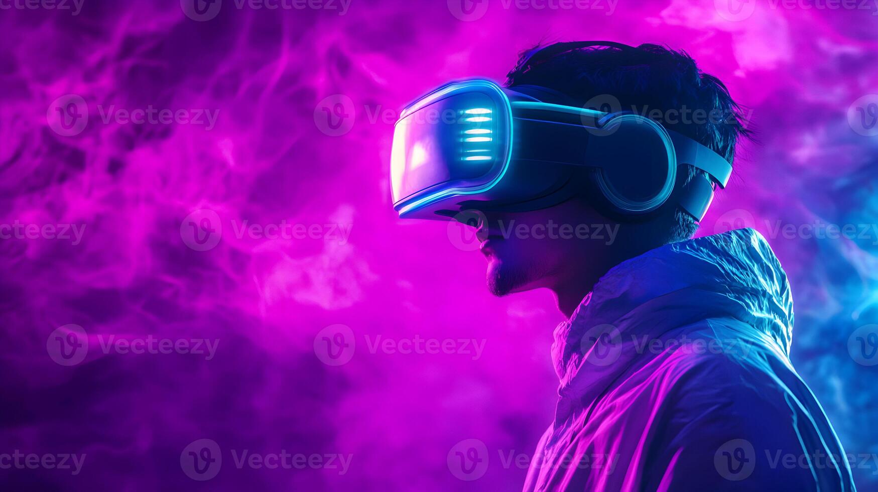 A captivating immersion into a vibrant virtual realm through a futuristic headset design photo