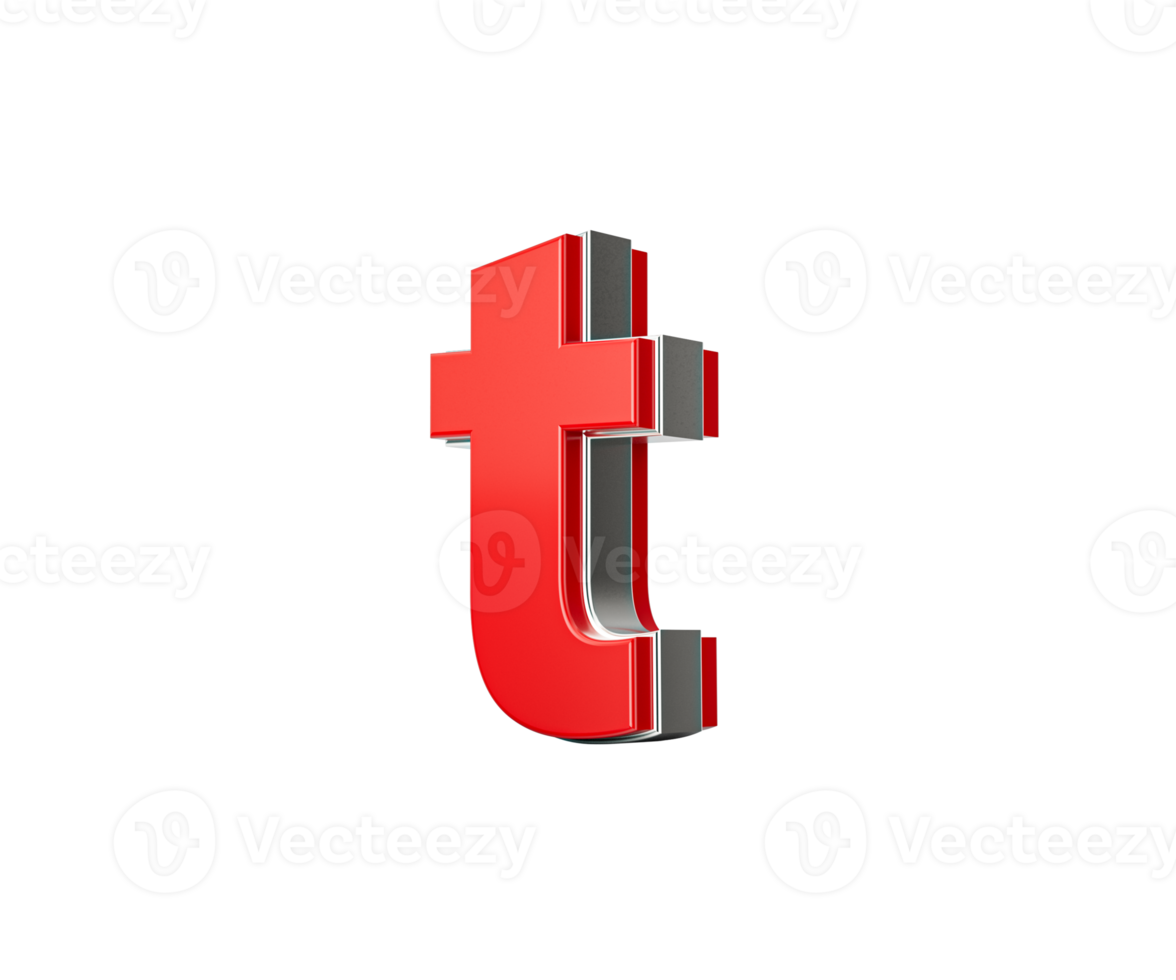 Vibrant Red Small Letter t Gleams With Its Sleek Metallic Design With Sharp Edges 3D Illustration png