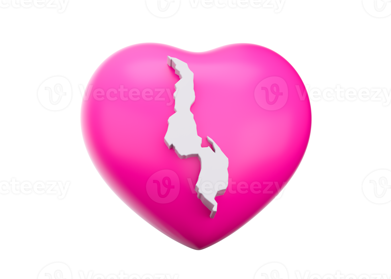 3d Shiny Pink Hearts With 3d Map Of malawi 3d illustration png
