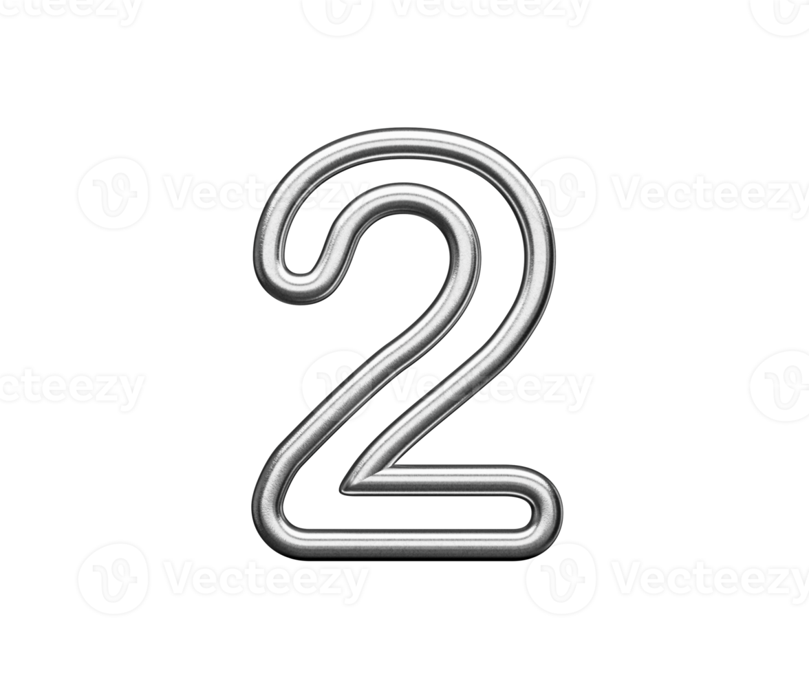Number Two 2 Made Of Silver Metallic Gleam With Smooth Curves. 3D Illustration png