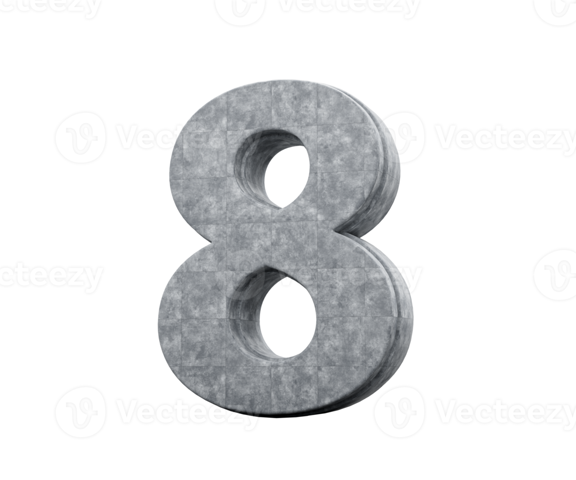 Concrete Number Eight 8 Digit Made Of Grey Concrete Stone 3d Illustration png