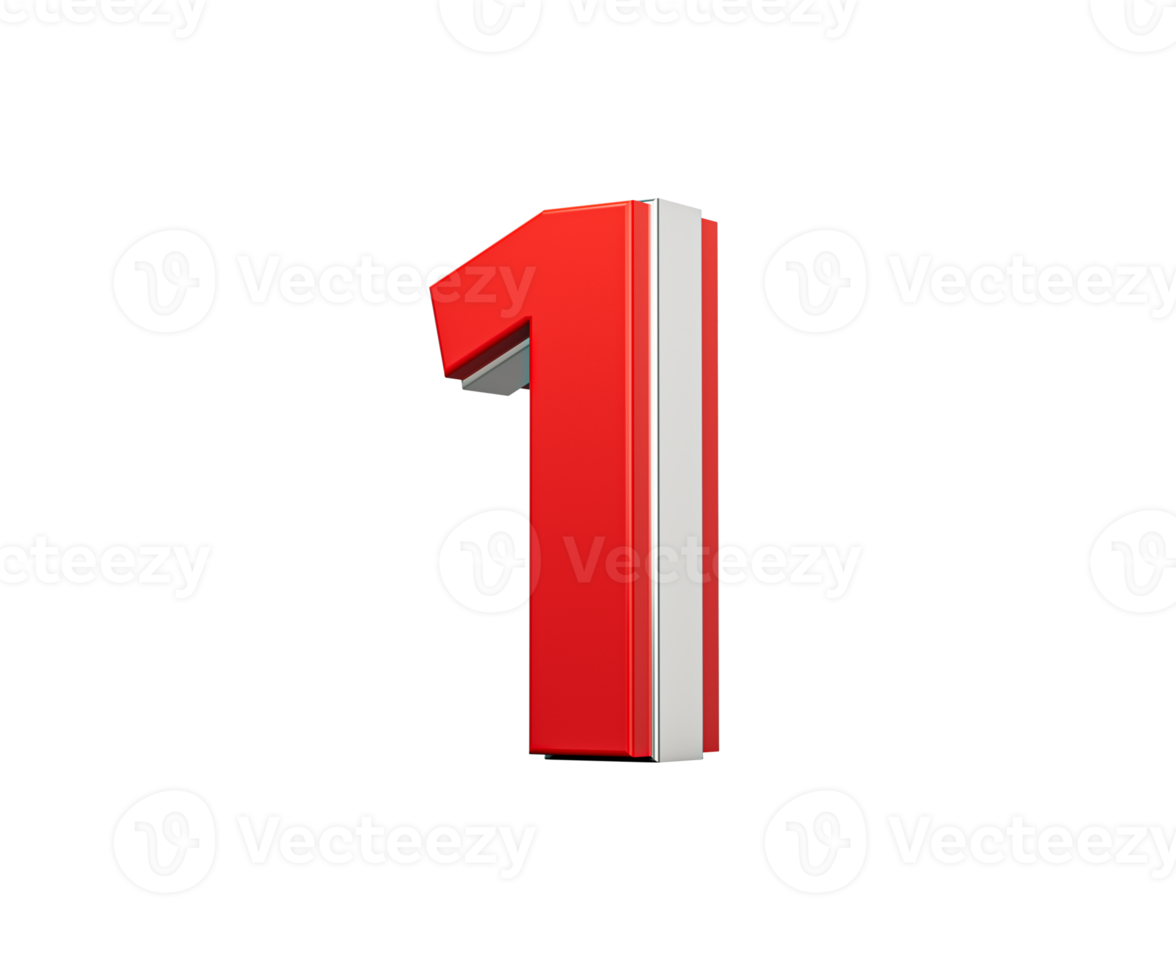 Vibrant Red Number One Number 1 With Sleek Metallic Gleam. 3D Illustration png