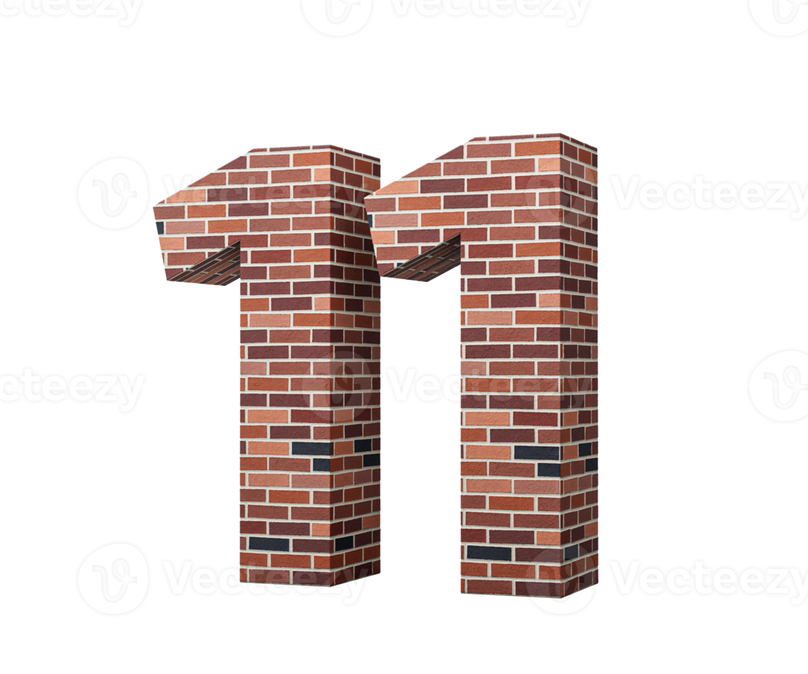 Bricks Wall Number Eleven 11 Digit Made Of Colored Wall Of Bricks Background 3D Illustration png