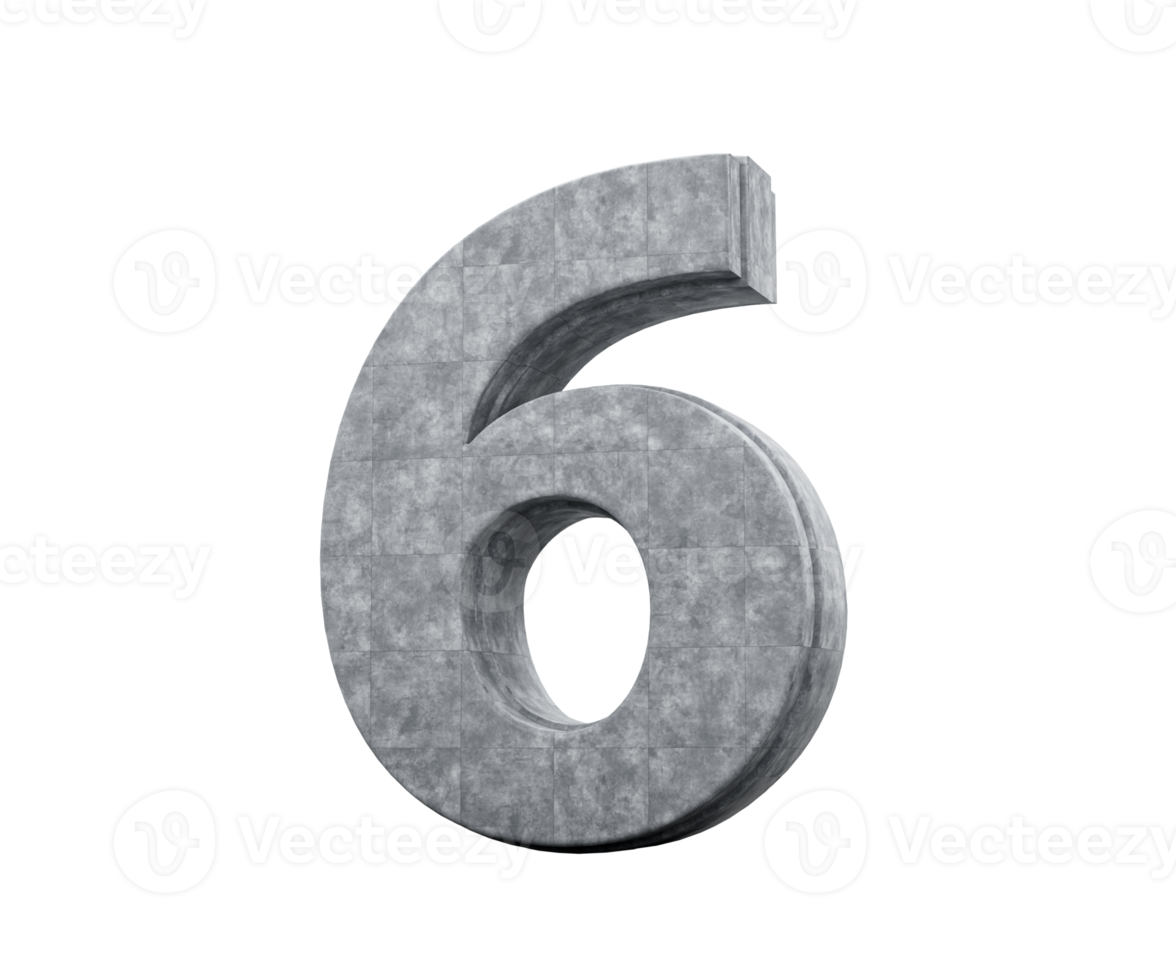 Concrete Number Six 6 Digit Made Of Grey Concrete Stone, 3d Illustration png