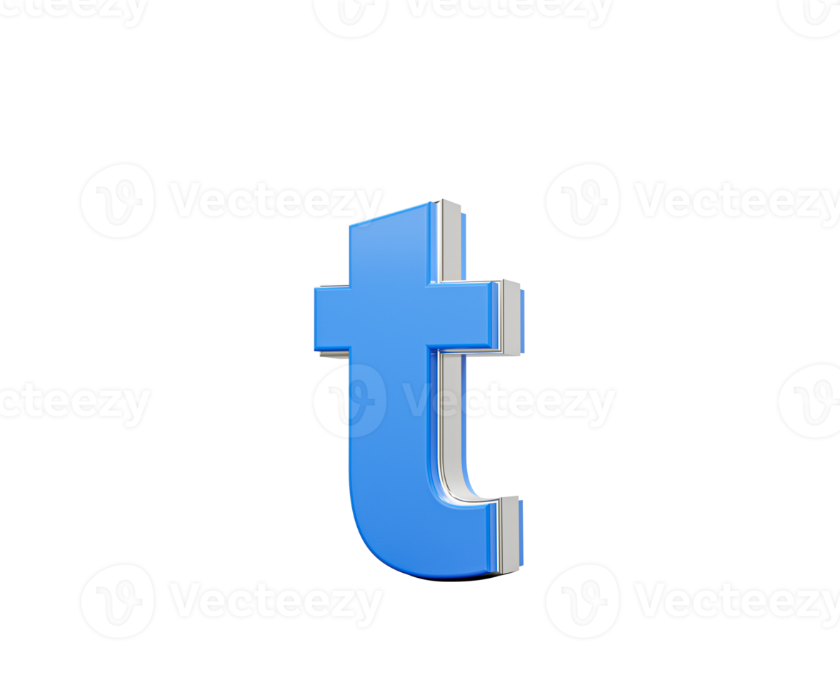 Blue Small Letter t Alphabet t Gleams With Its Sleek Modern Design With Sharp Edges 3D Illustration png