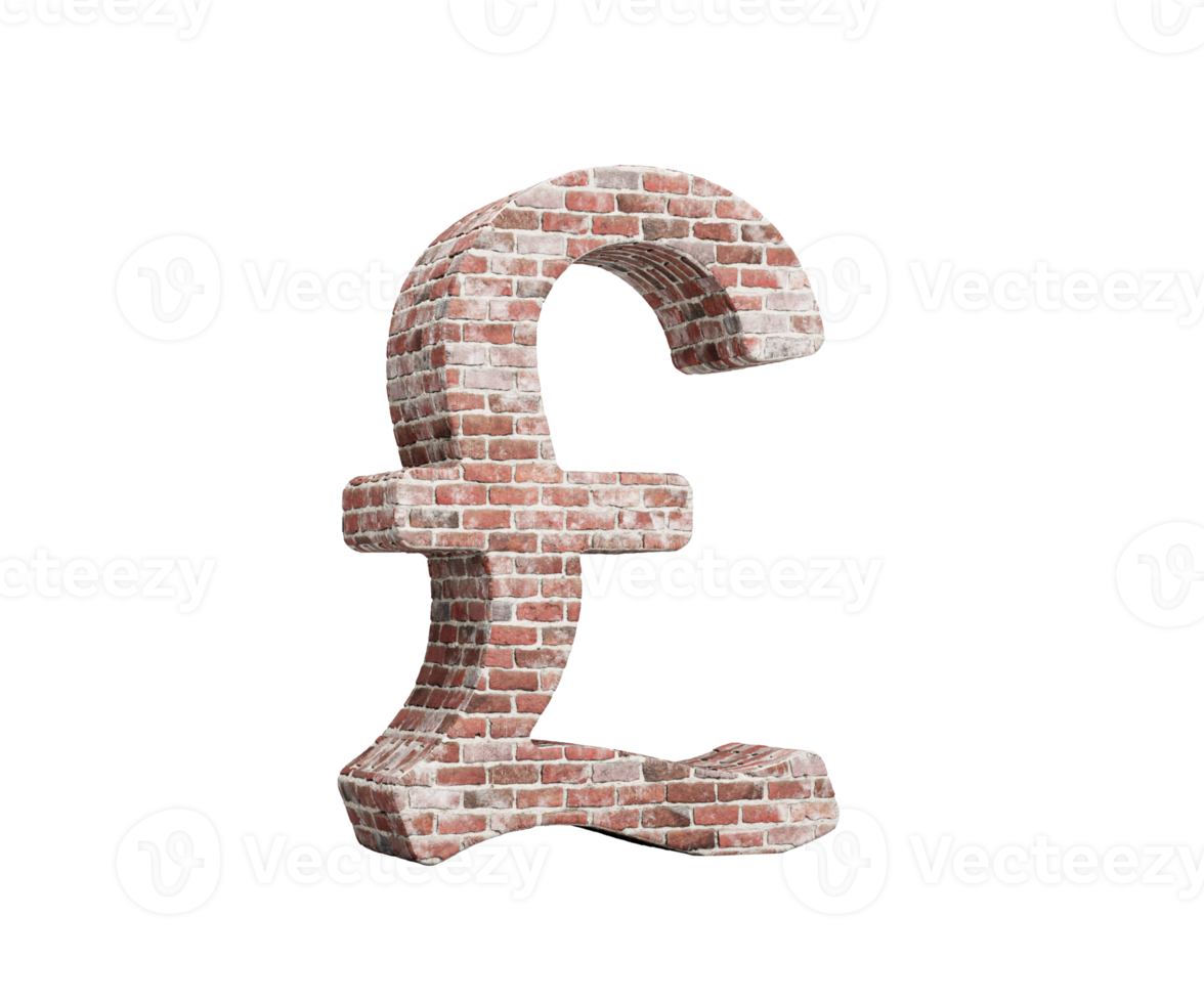 British Pound Currency Sign Made Of Old Grunge Texture Wall Of Bricks 3D Illustration png