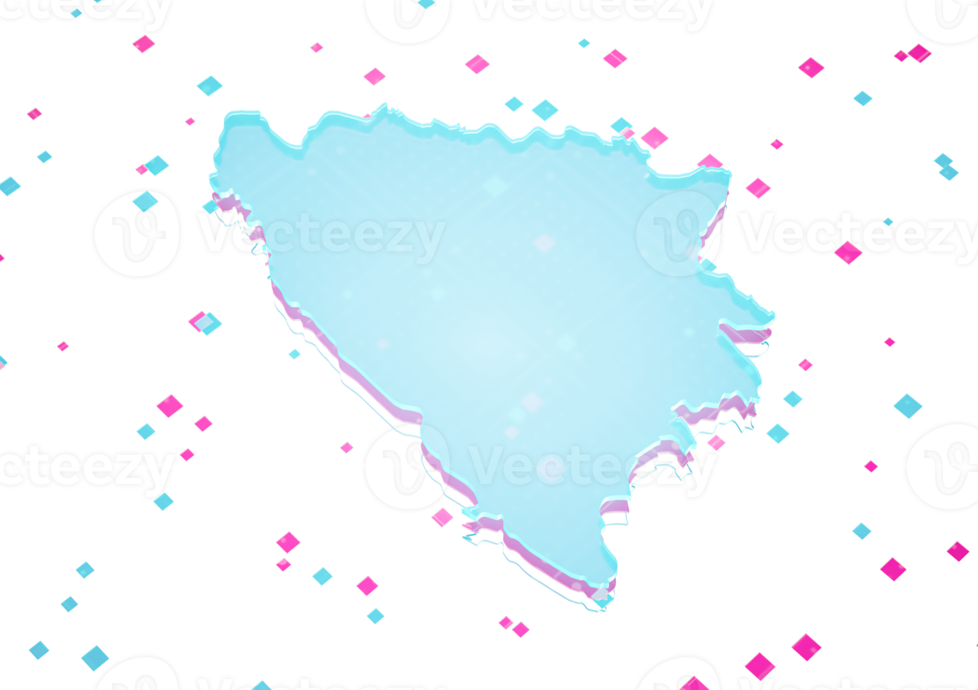 Illuminated Bosnia Data Map Neon Blue Light On Seamless Pattern 3D Illustration png