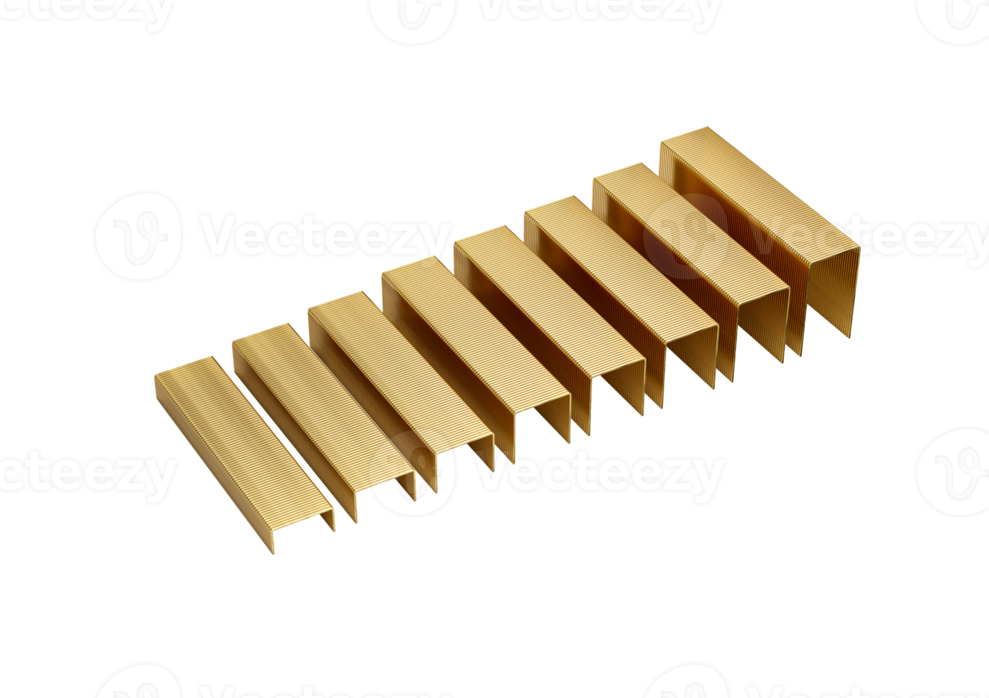 A Series Of Golden Metal Staple Pins Arranged In Parallel Rows 3D Illustration png