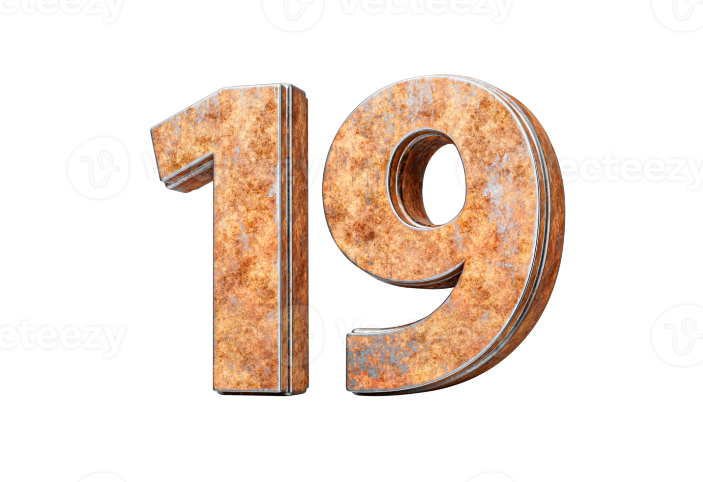 Number Nineteen 19 Digit Made Of Old Rusty Iron Metal Texture 3d Illustration png