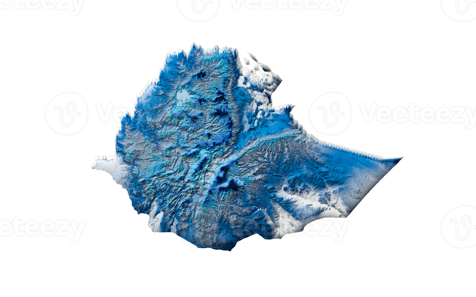 3d Deep Blue Water Ethiopia Map Shaded Relief Texture Map 3d Illustration png
