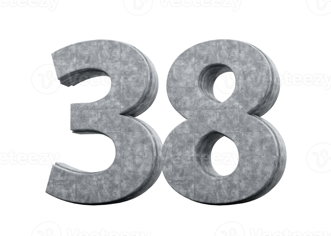 Concrete Number Thirty Eight 38 Digit Made Of Grey Concrete Stone White 3d Illustration png