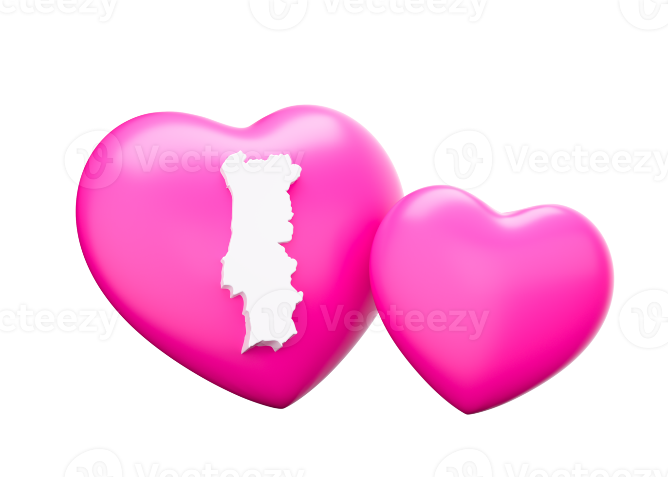 Shiny Pink Hearts With Map Of Portugal 3d Illustration png