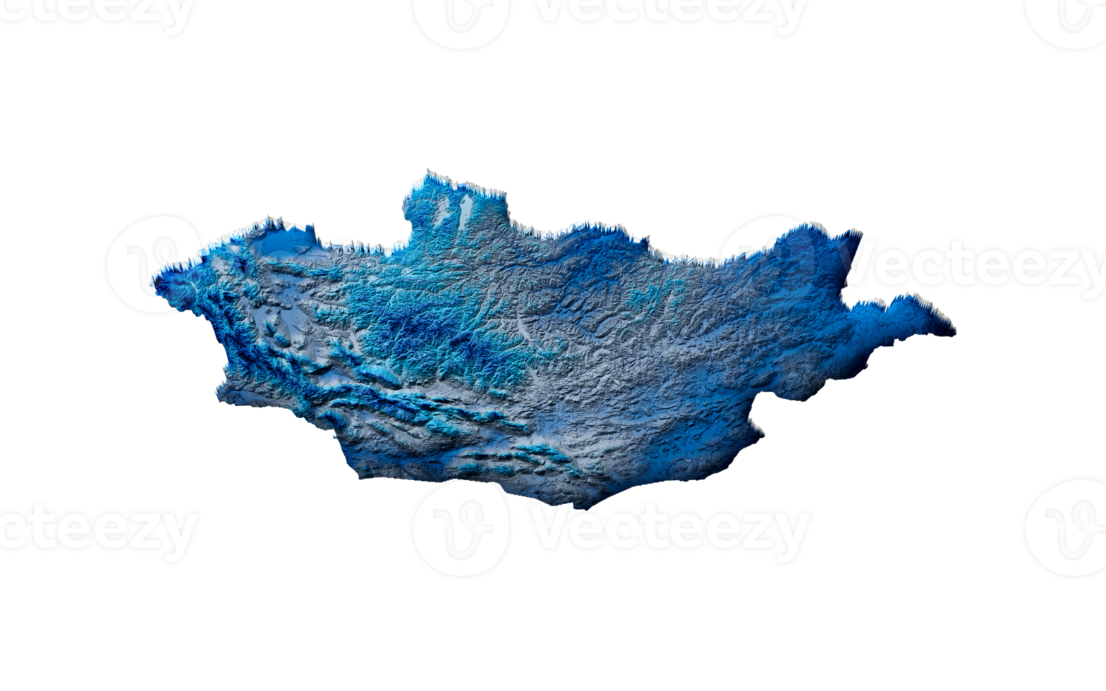 3d Deep Blue Water Mongolia Map Shaded Relief Texture Map 3d Illustration png