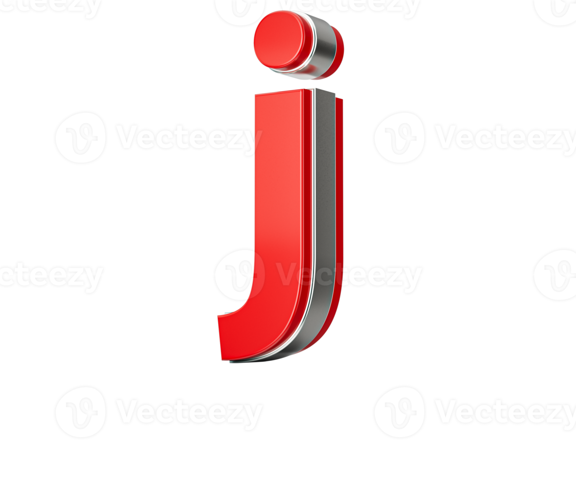 Vibrant Red Small Letter j Gleams With Its Sleek Metallic Design With Sharp Edges 3D Illustration png