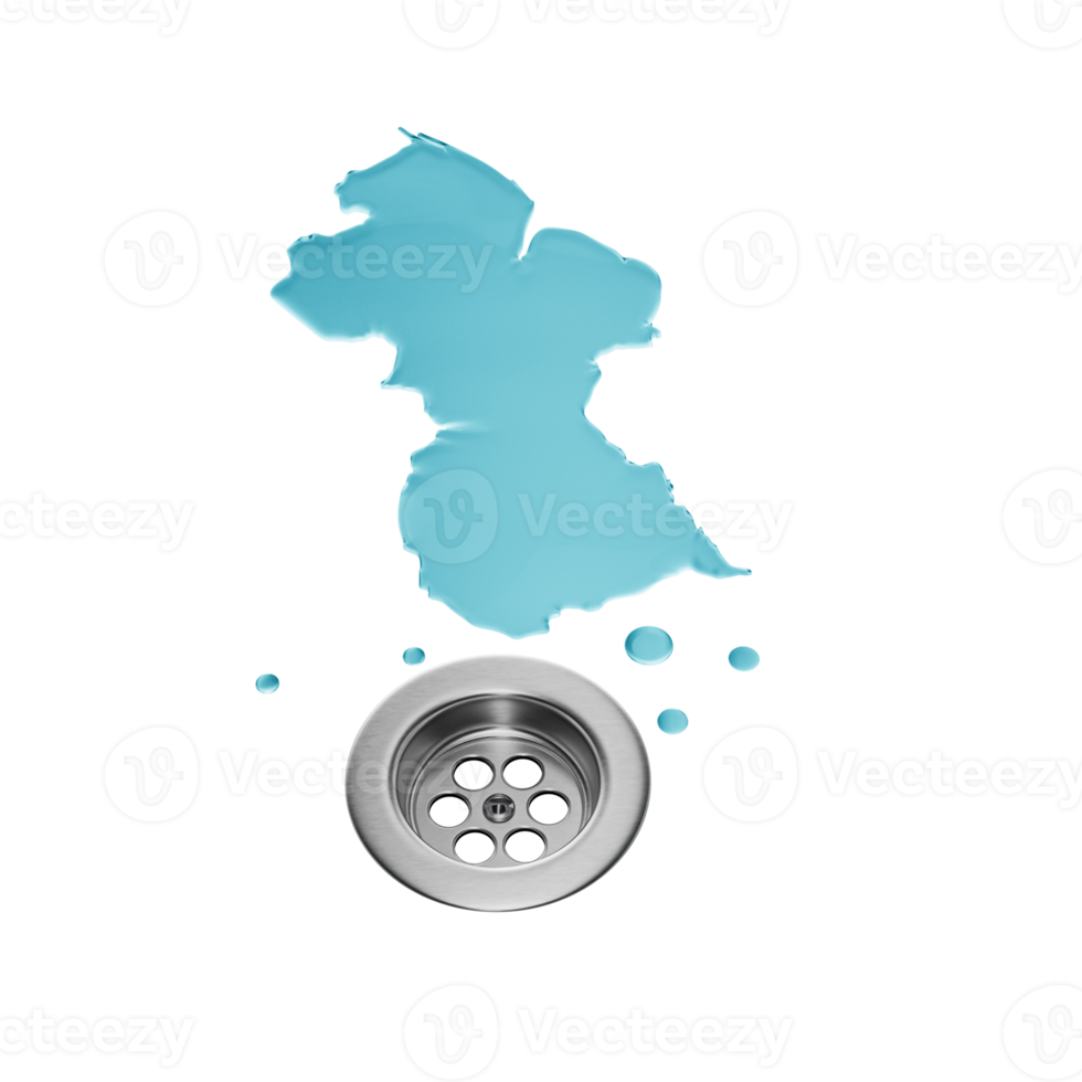 Guyana Water Map With Drainage Metal Sink Save Water And Water Wastage Concept 3D Illustration png