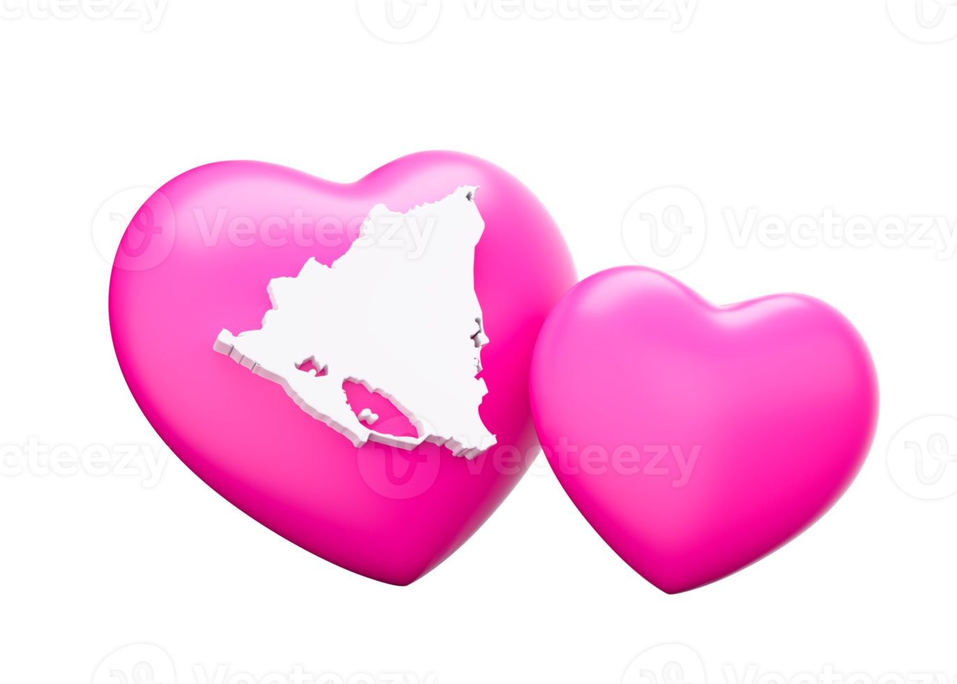 3d Shiny Pink Hearts With 3d Map Of Nicaragua 3d Illustration png