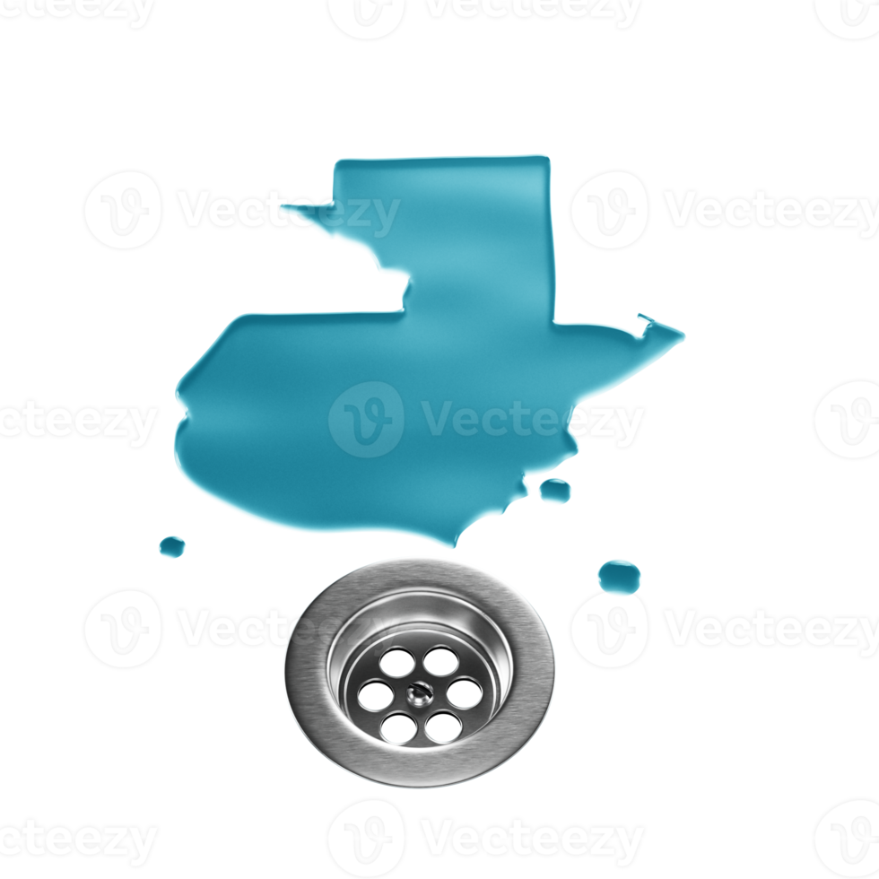 Guatemala Water Map With Drainage Metal Sink Save Water And Water Wastage Concept 3D Illustration png