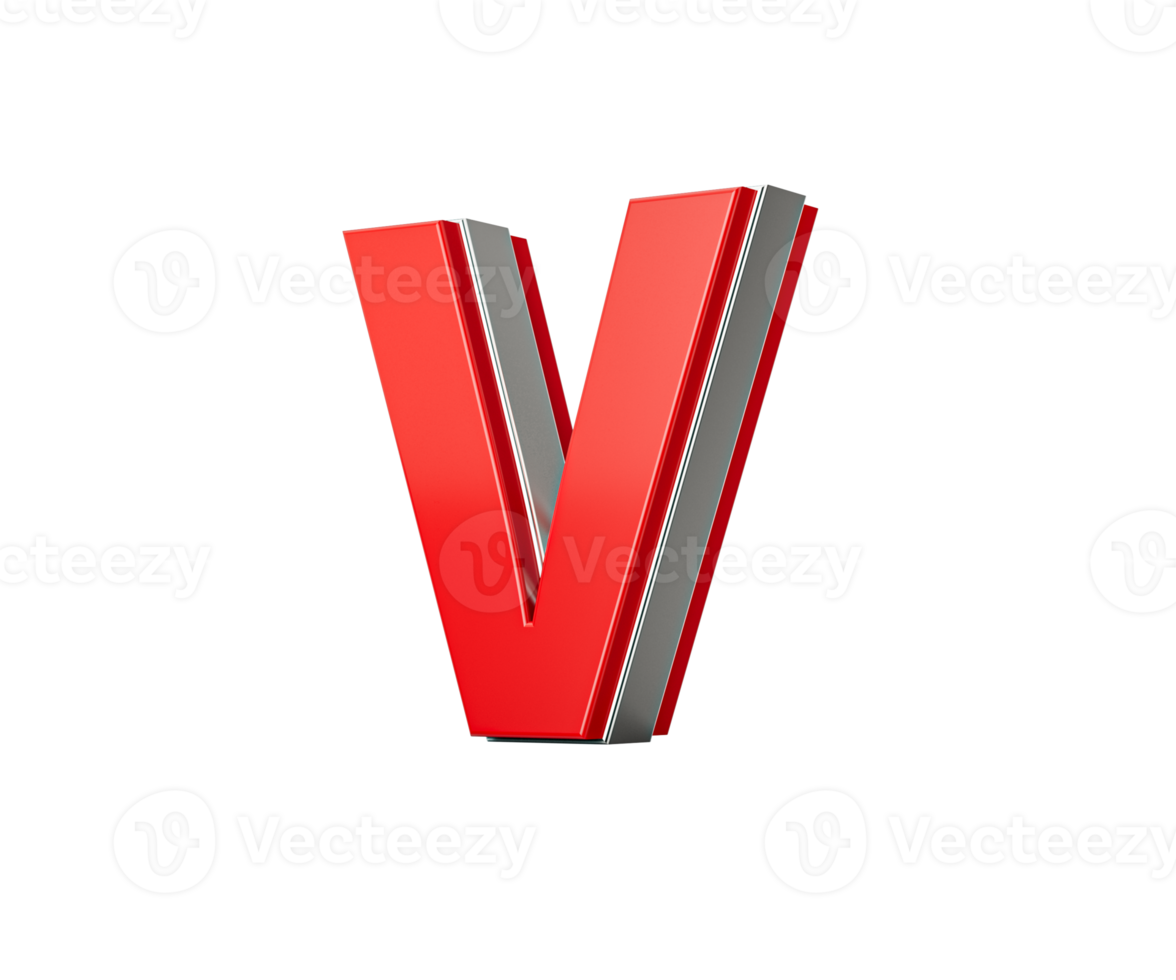 Vibrant Red Capital Letter V Gleams With Its Sleek Design Bold Font With Sharp Edges 3D Illustration png