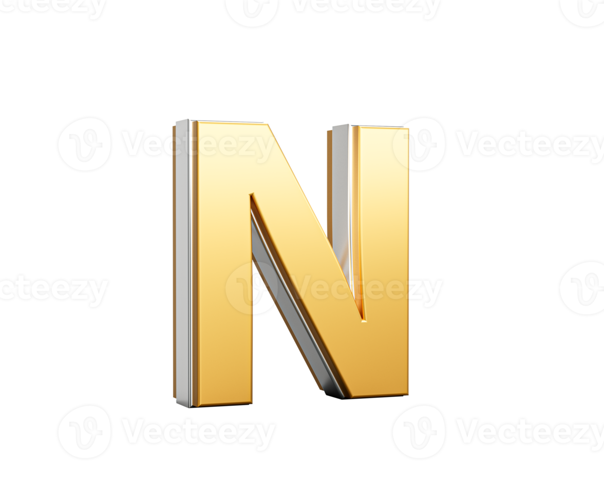 Golden Capital Letter N Gleams With Sleek Modern Design Bold Font With Sharp Edges 3D Illustration png