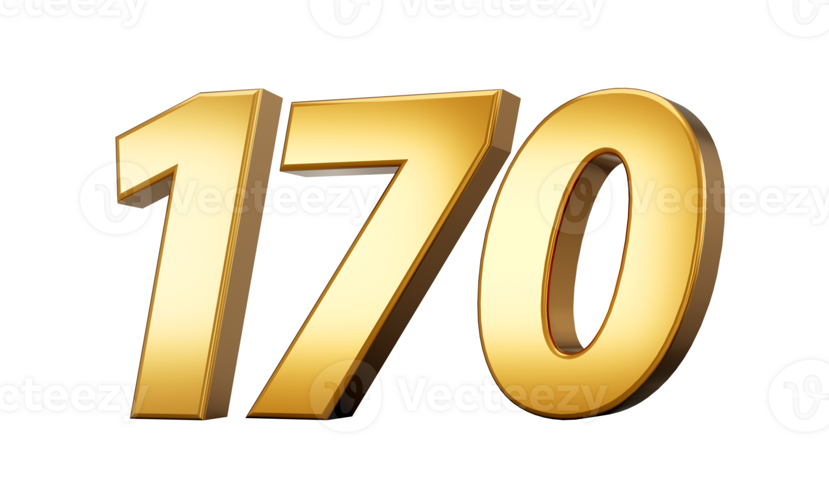3d número 170 1 cem setenta ouro texto com reflexão 3d ilustração png