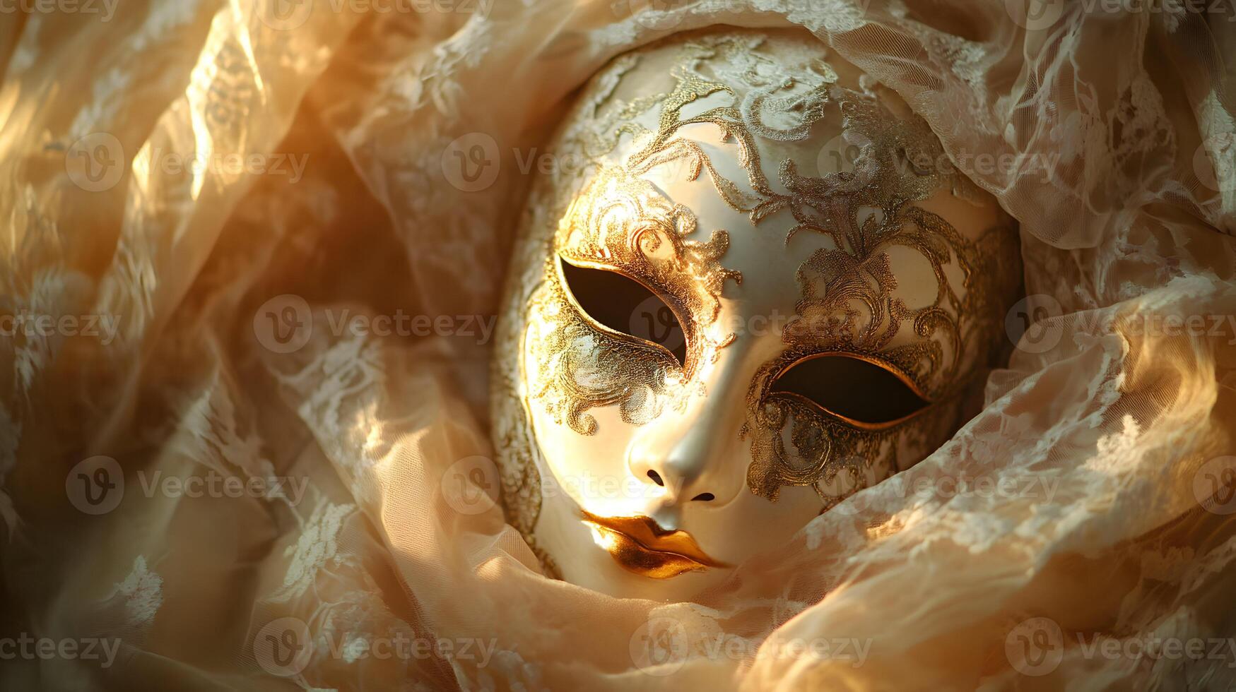 Venetian Elegance, A Glimpse into the Mystique of Carnival Mask and Delicate Fabric photo