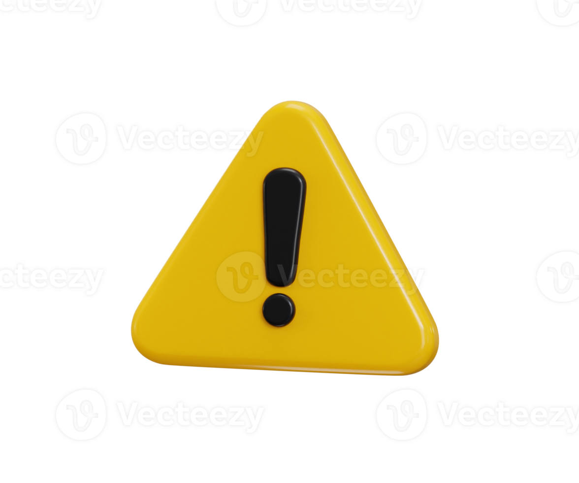 exclamation mark icon 3d render concept of warning or danger, risk, message alert or problem icon png