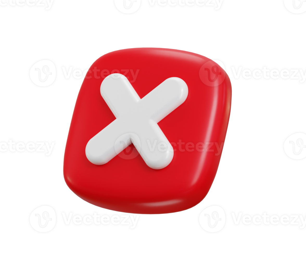 Cross Mark icon 3d render concept of negative check list button, failed, false tick, reject, disagree on application illustration png